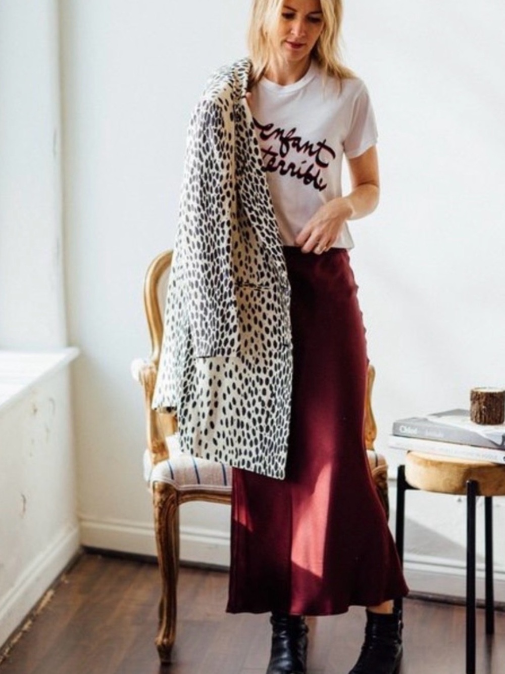 ANINE BING Bar Silk Skirt Bordeaux Burgundy 100% Silk Midi Size M - Picture 5 of 14